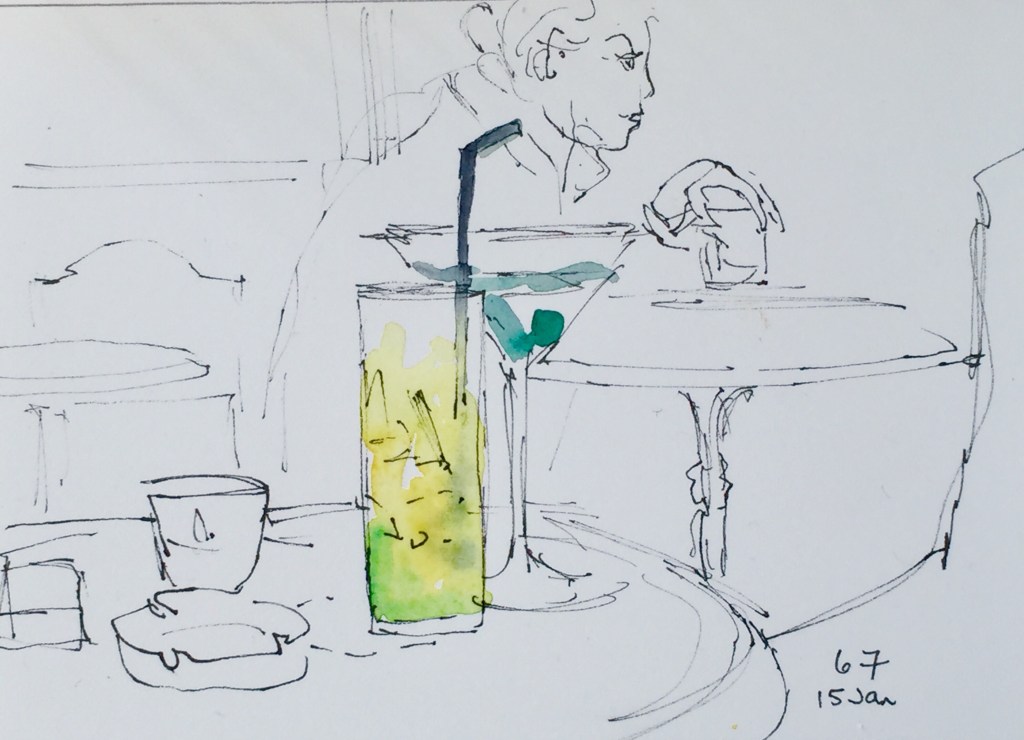 watercolor of a parisian cafe