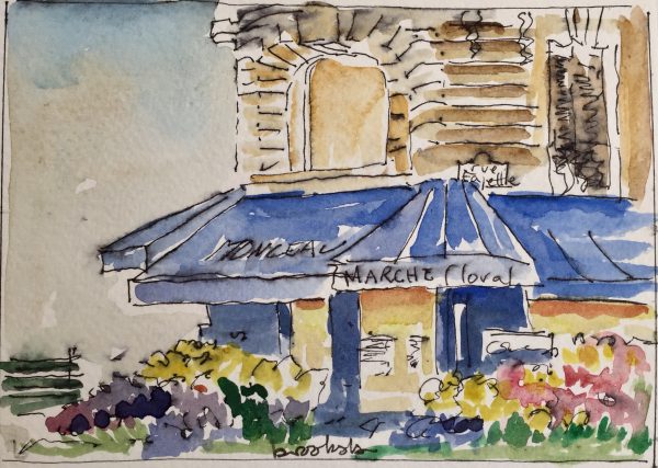 pen and ink of Paris, postcard of Paris by Angie Brooksby