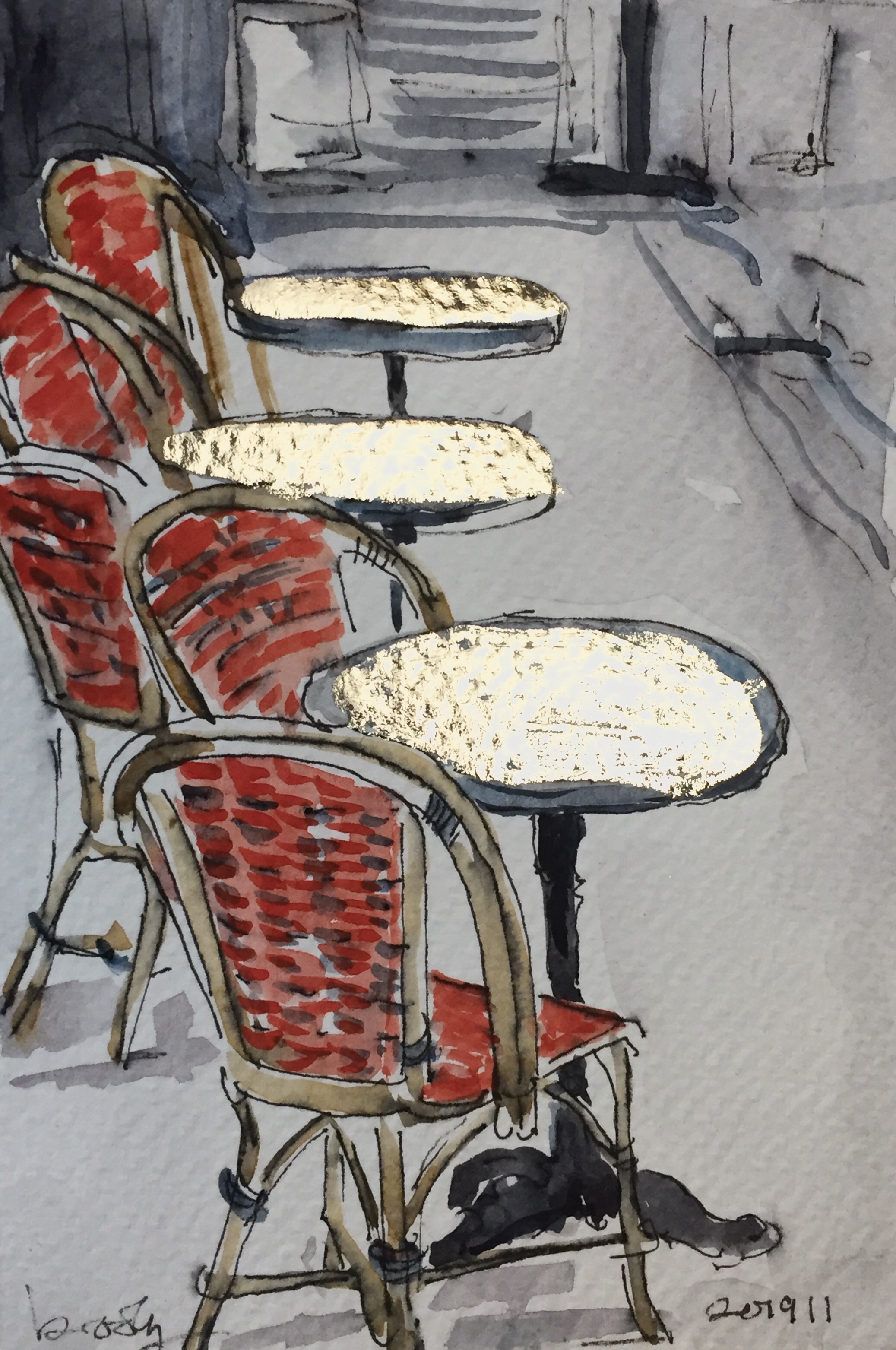 illustration of cane chairs in Paris