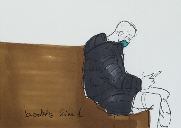 pen and ink illustration of a Parisian on the metro