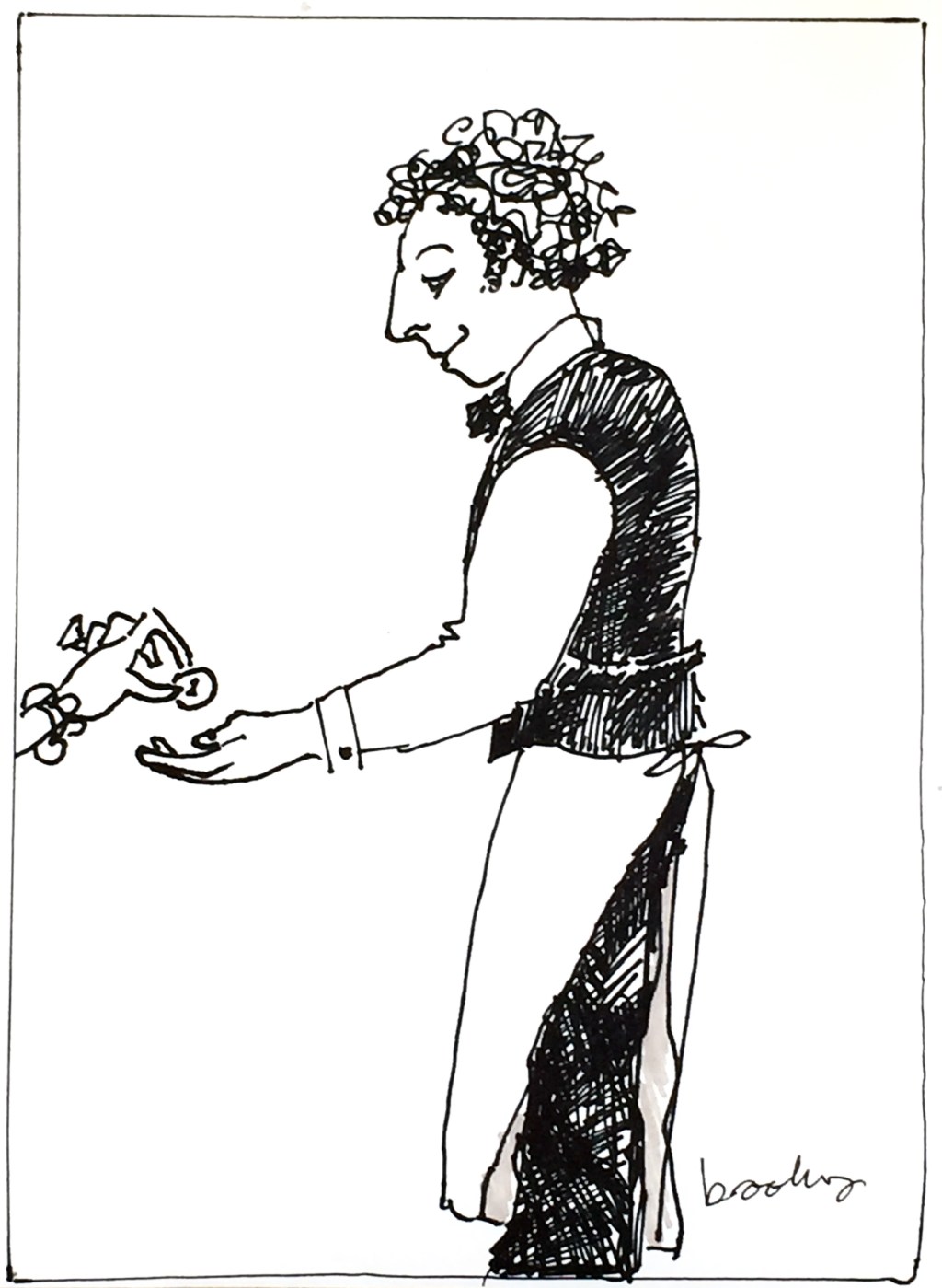 a pen and ink drawing of a Parisian Waiter