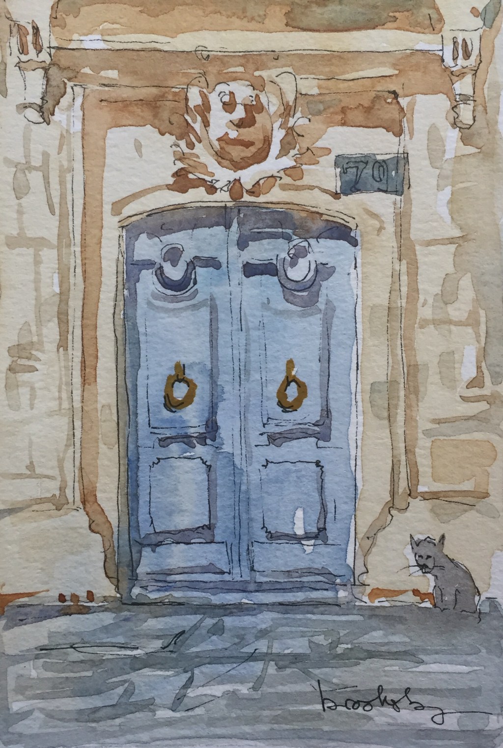 Ink and watercolor illustrations of buildings in paris