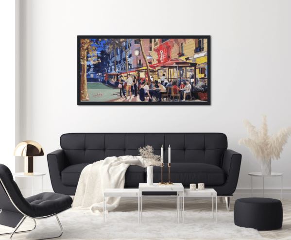 Contemporary realist Oil painting of Paris night cafe by Angie Brooksby