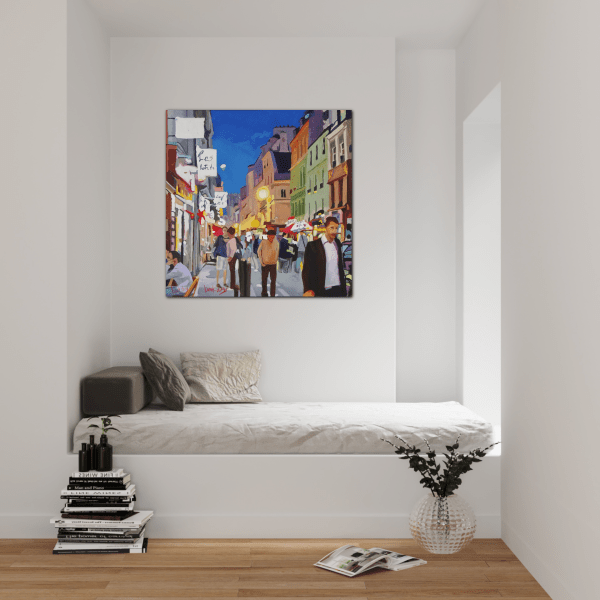 Contemporary realist Oil painting of Paris night cafe by Angie Brooksby