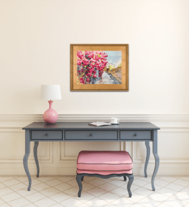 watercolor of a bougainvillier bush