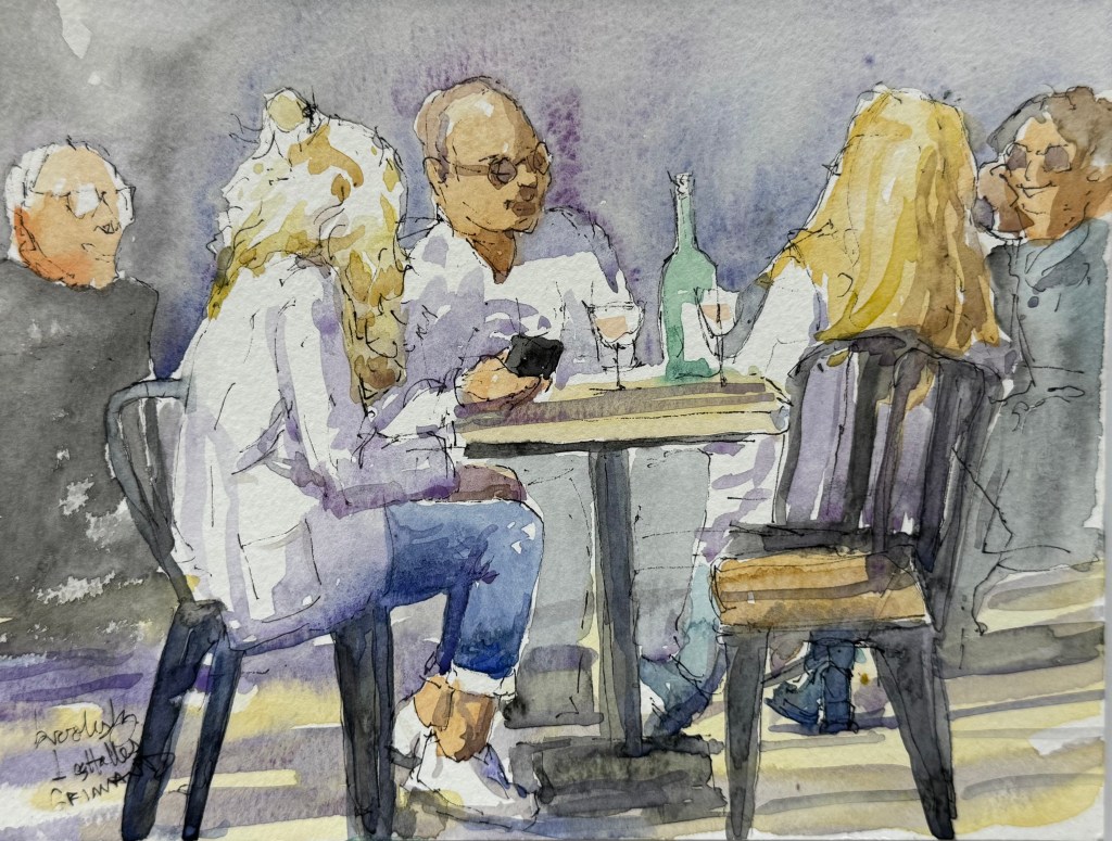 Watercolor by Angie Brooksby. Les Halles de Grimaud