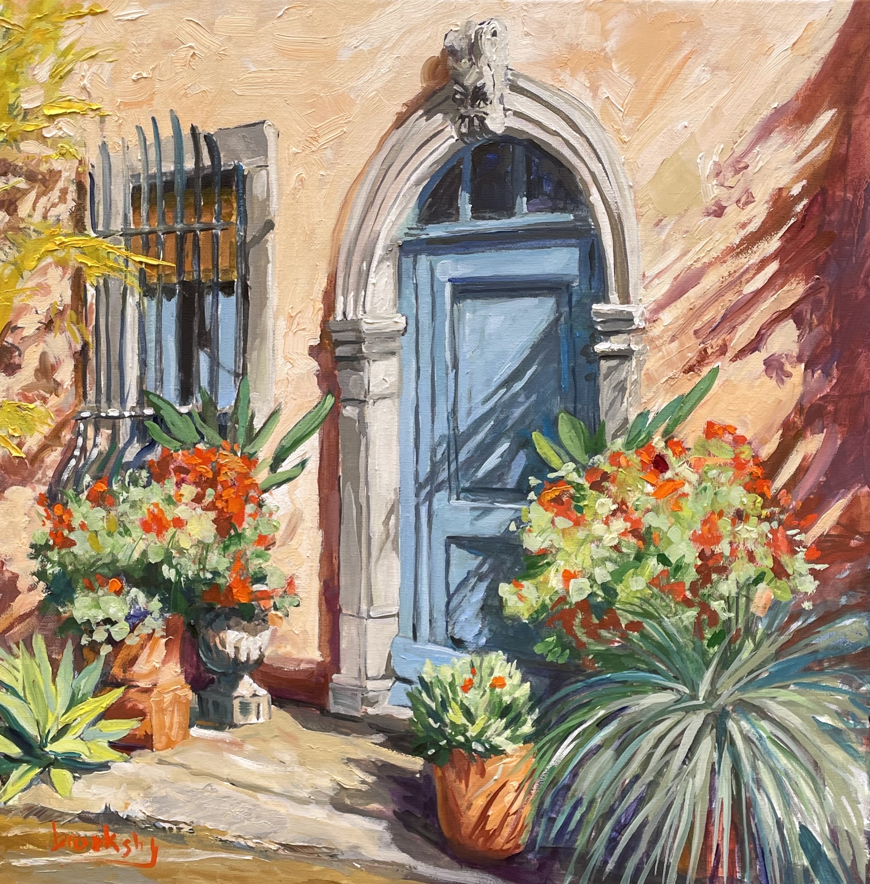 oil painting of blue door by Angie Brooksby