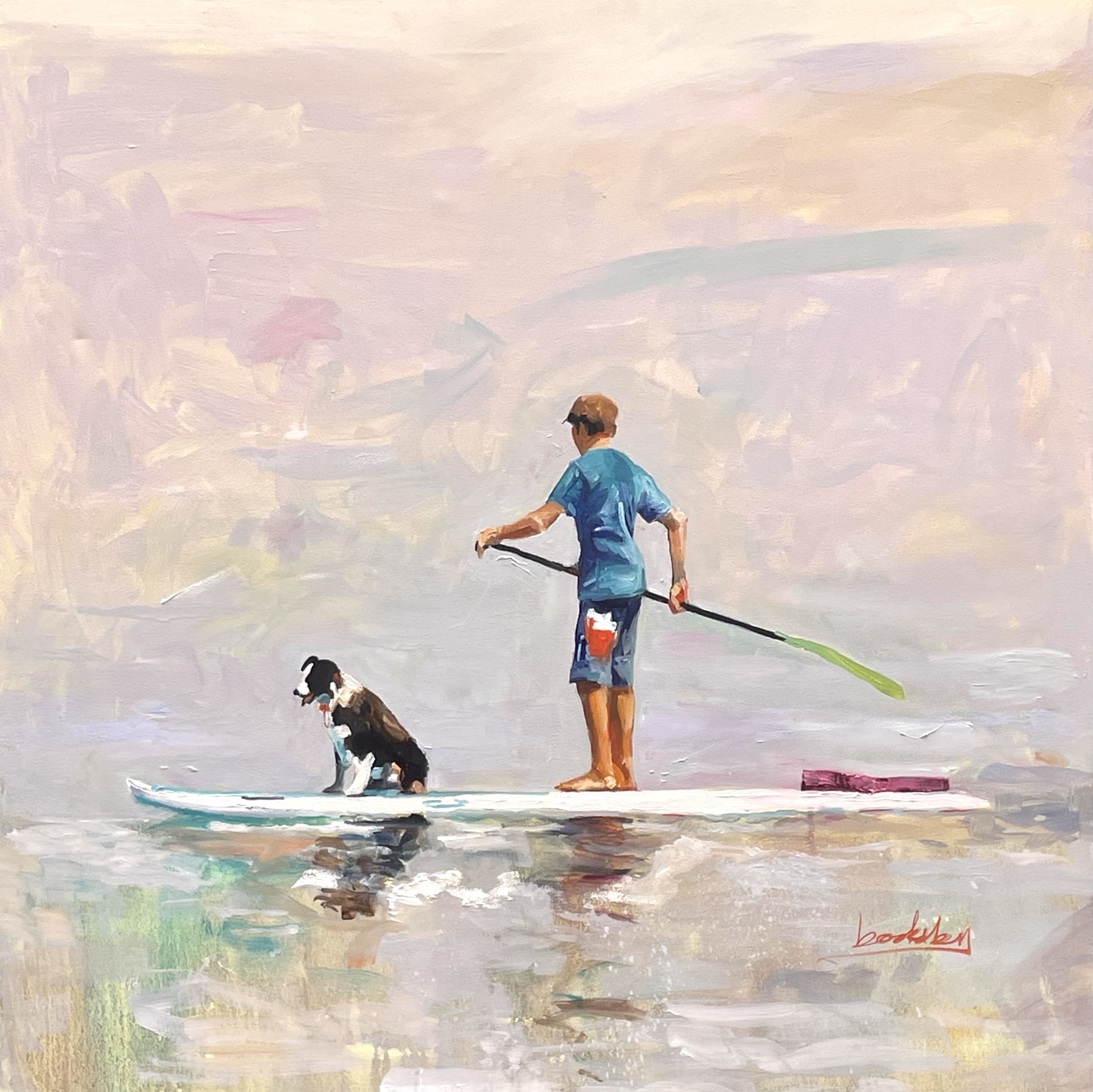 oil painting of paddle board by Angie Brooksby