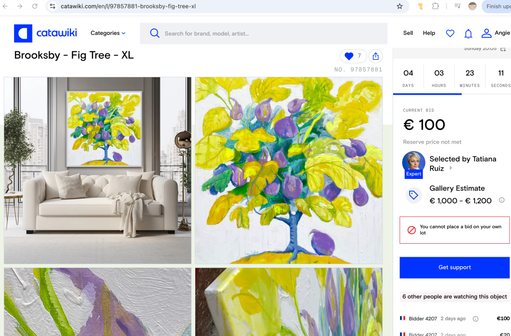 screenshot from the website Catawiki with the auction of the FigTree Painting by Angie Brooksby
