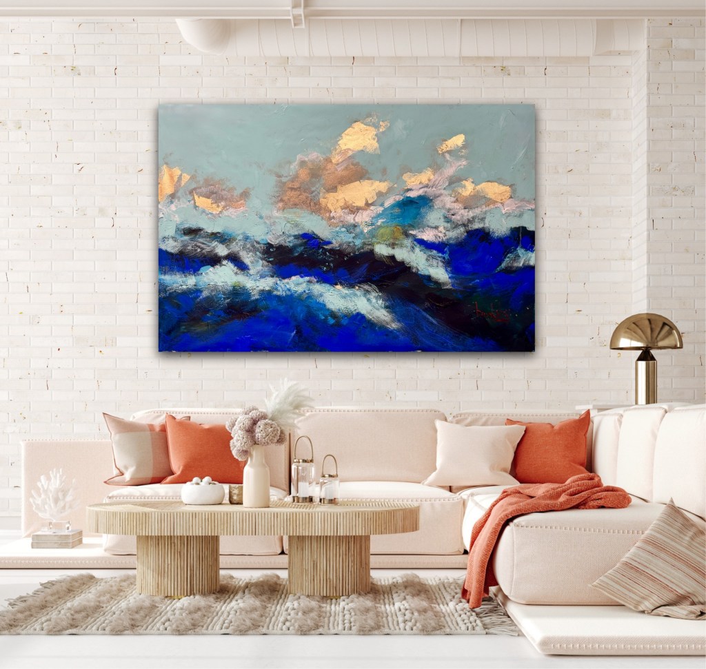 hand painted gold leaf and acrylic abstraction by Angie Brooksby, on auction on Catawiki