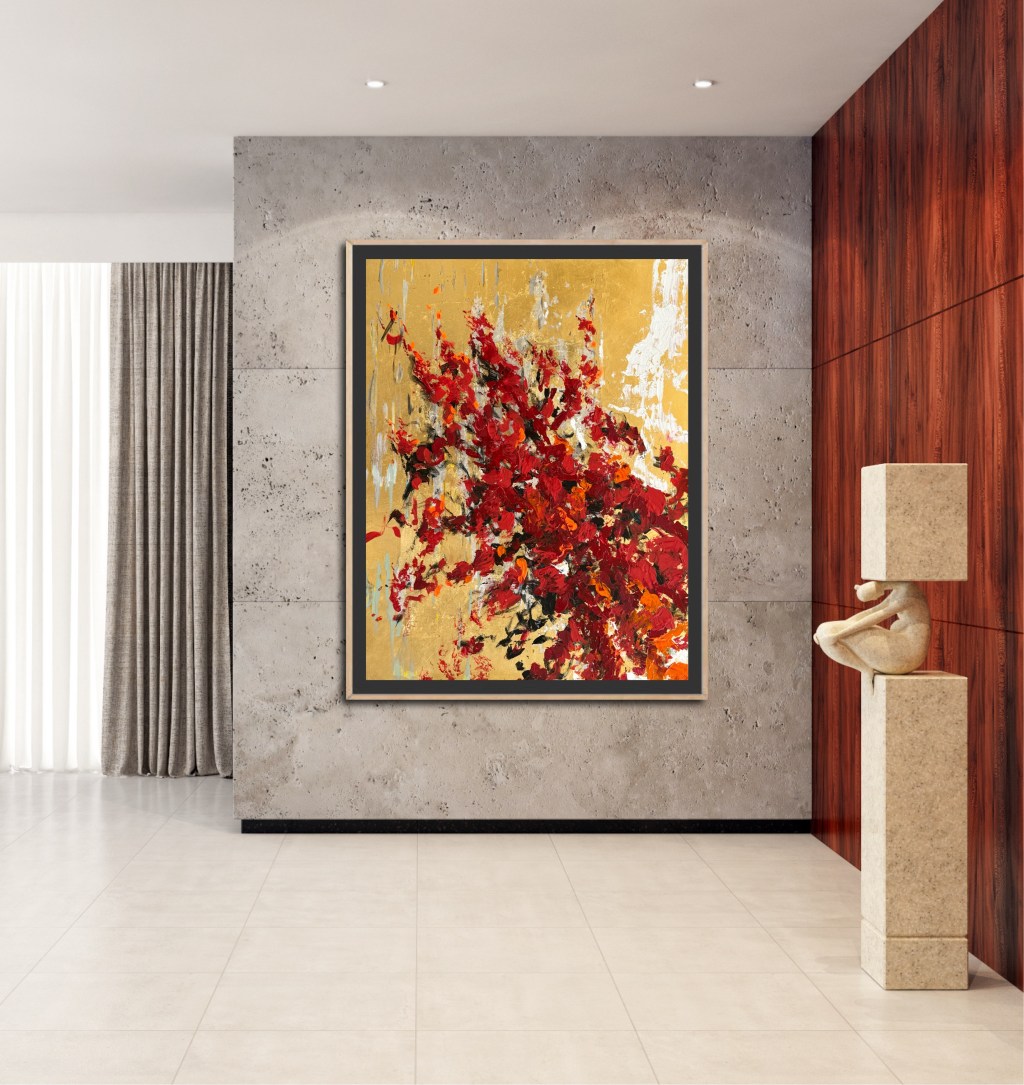 Original abstract painting in gold leaf and acrylic