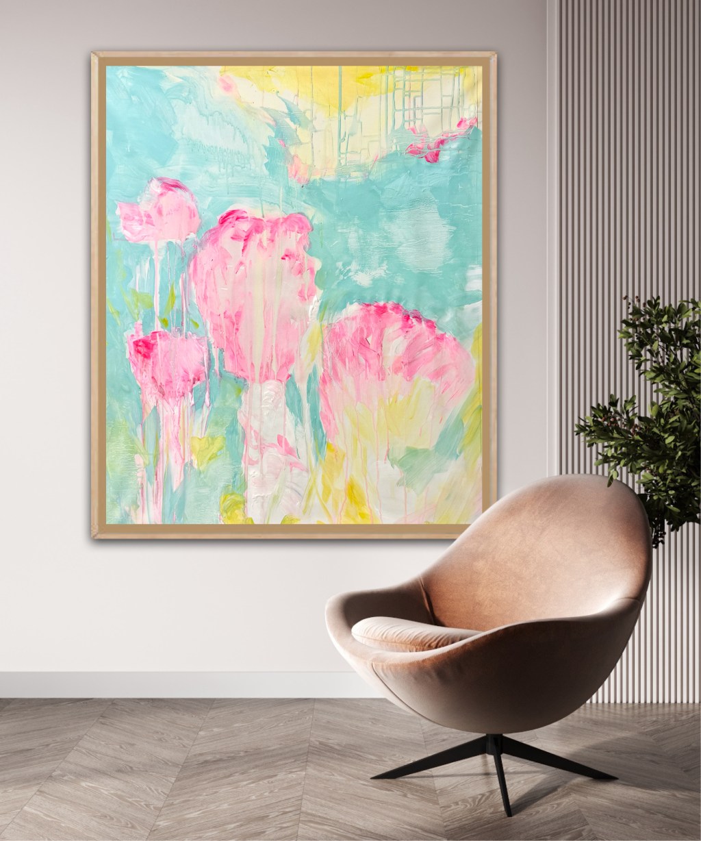 large format Floral Abstraction, acrylic on canvas- by Angie Brooksby on auction on Catawiki