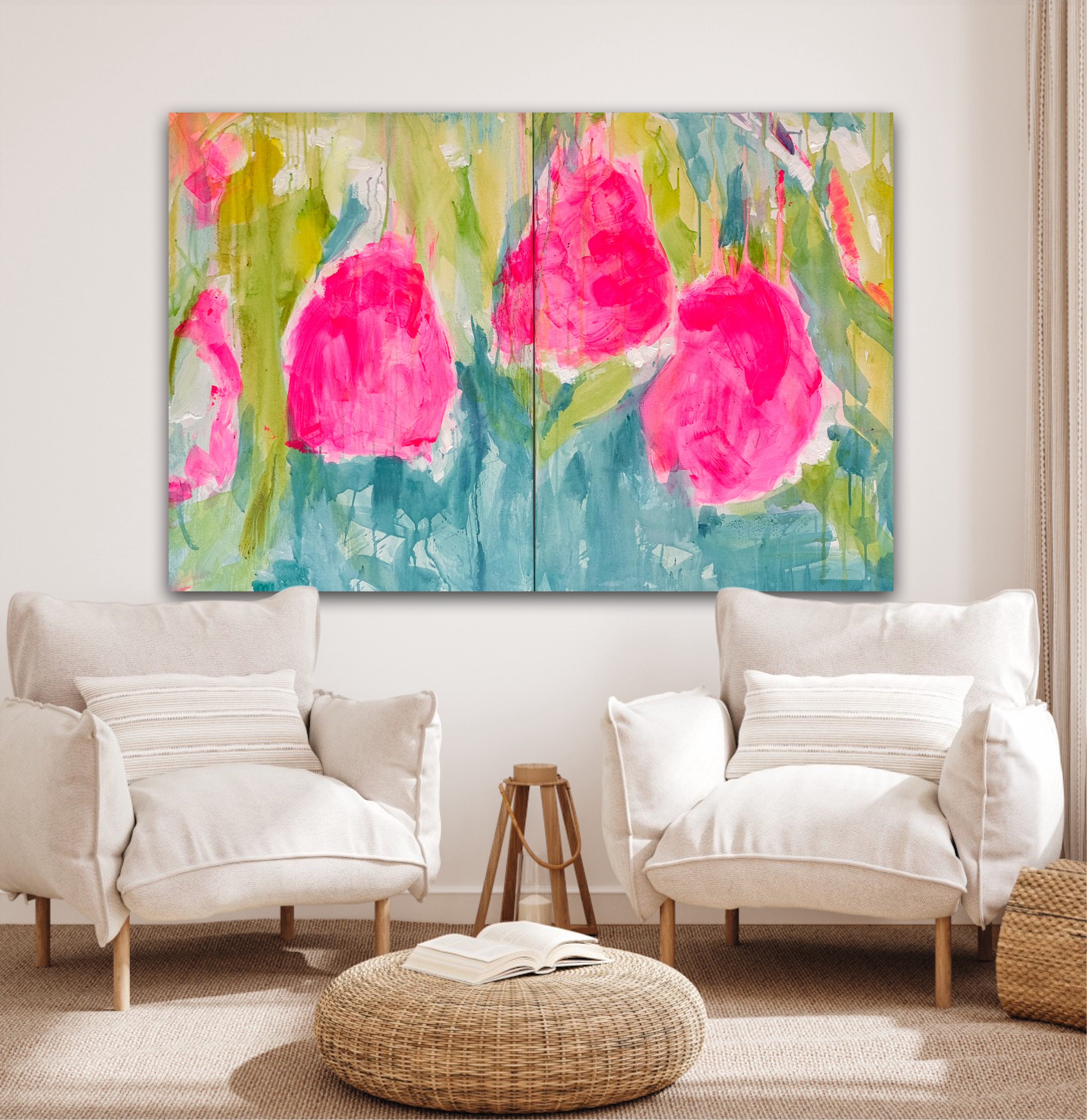 XXL Floral abstract acrylic painting by Angie Brooksby, hand made original art
